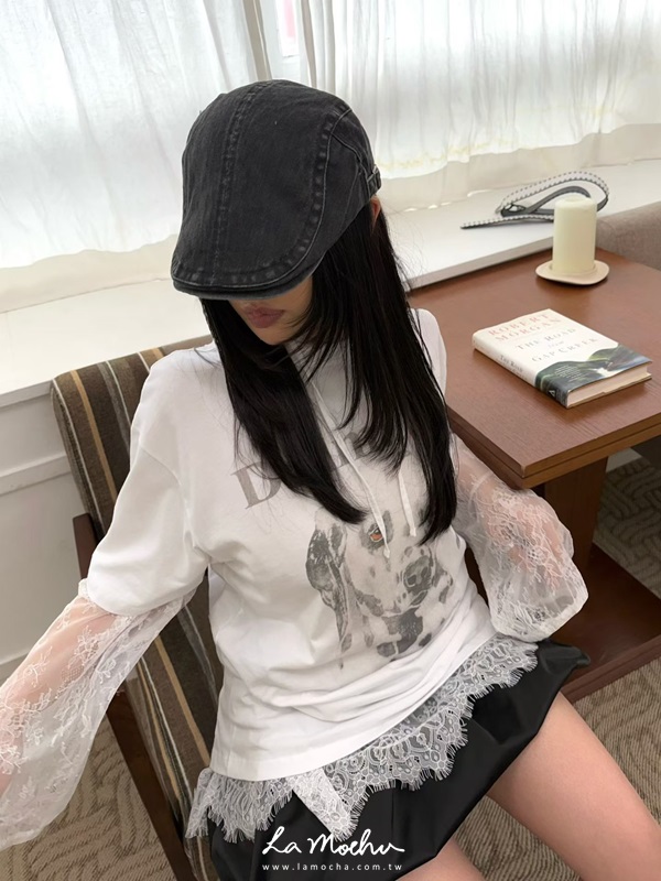 透膚蕾絲連帽上衣